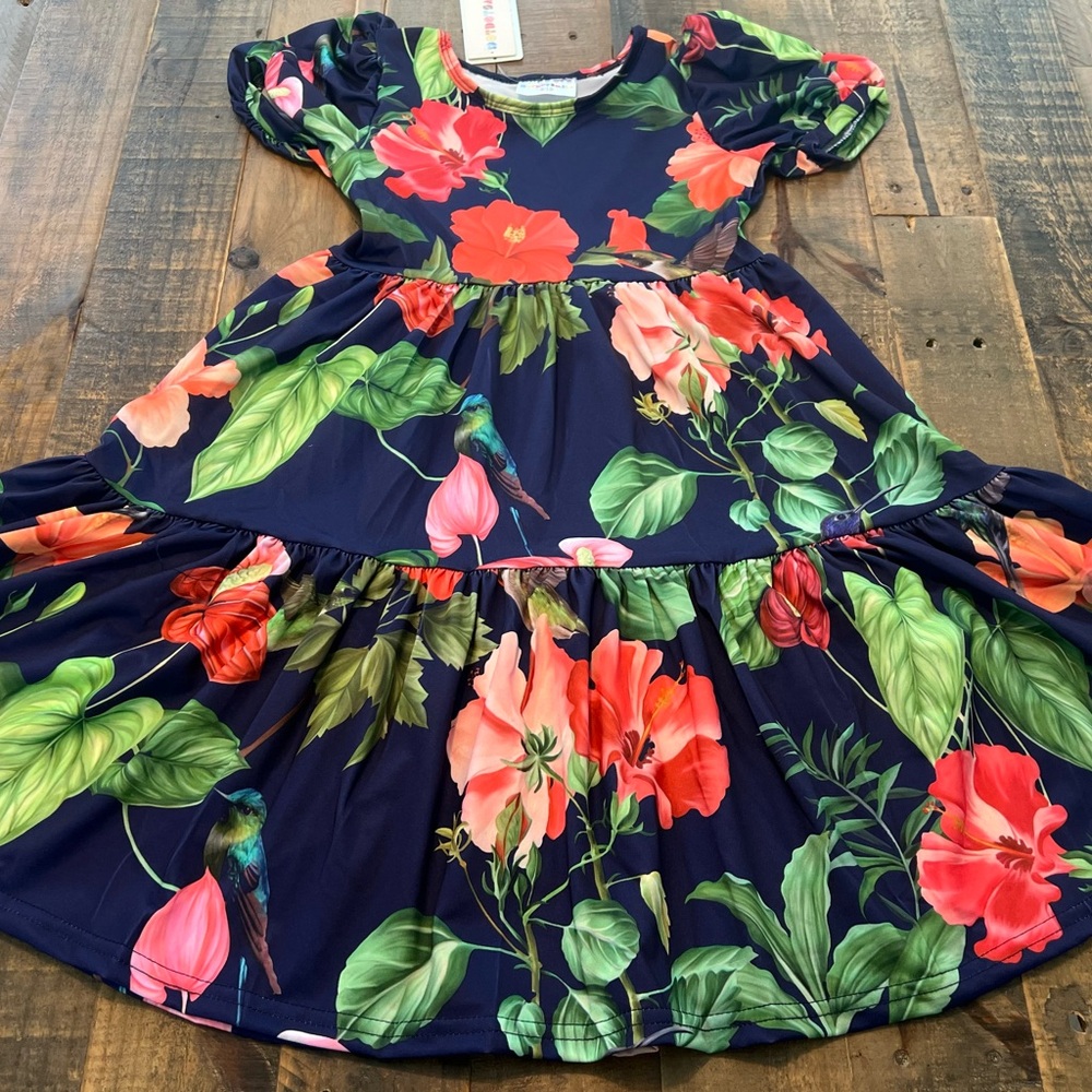 Dot Dot Smile size 8/10 or 12/14 girls hummingbird Tier dress new